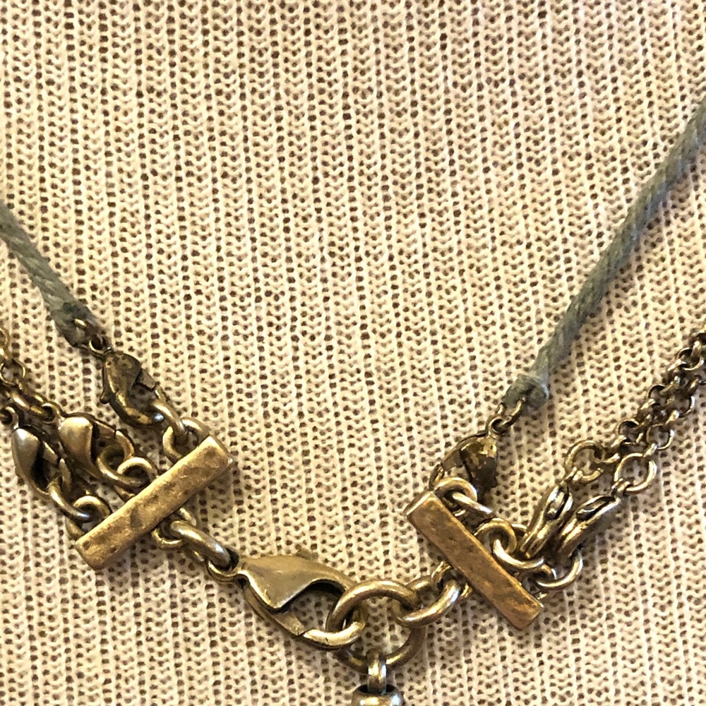 Lucky Brand Necklace triple strand- gold tone with gray cord - 4 circle pendant - Picture 12 of 13